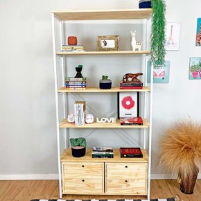 estante style ample 6 prateleiras com 2 gaveteiros industrial natural e 1