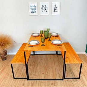 kit mesa de jantar 4 lugares com 2 bancos style industrial carvalho e preto 1