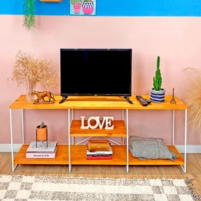 rack de tv industrial de ferro 1 50m carvalho e branco 4