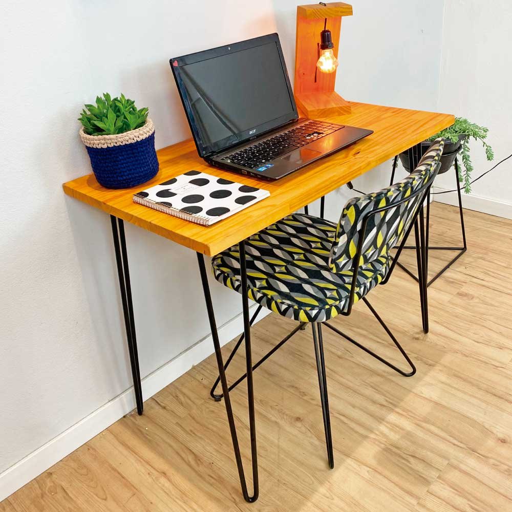 mesa para escritorio hairpin industrial carvalho e preto 2