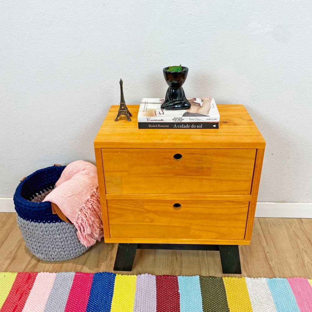 Mesa de Cabeceira de Madeira Gaveteiro Dual Woods Carvalho e Preto