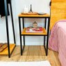 Mesa de Cabeceira Style de Ferro e Madeira Square Industrial Carvalho e Preto