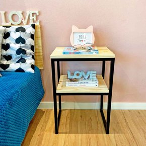 mesa de cabeceira style square industrial natural e preto 3