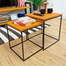 Duo Mesa de Centro Industrial Design Quadrada de Ferro e Madeira Carvalho e Preto