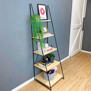 estante escada torre de ferro industrial slim 5 prateleiras natural e preta 2