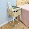 mesa lateral com gaveta industrial de ferro natural e branco 1