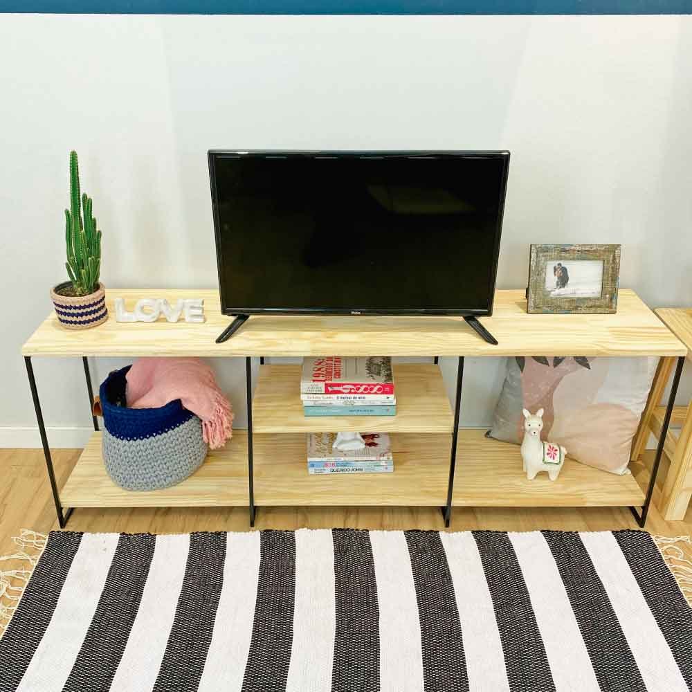 rack de tv industrial de ferro 1 50m natural e preto 3