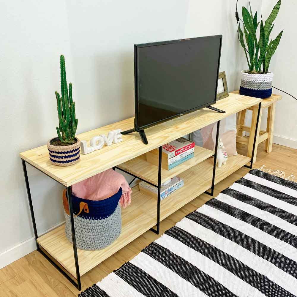 rack de tv industrial de ferro 1 50m natural e preto 4