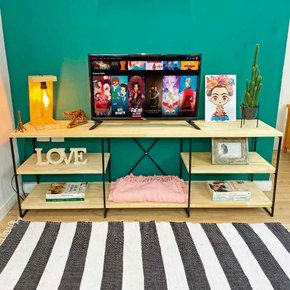 rack de tv industrial de ferro duo 1 50m natural e preto 1