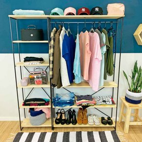 armario arara closet completo modular ample natural e preto 2