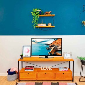 rack de tv style square 3 nichos uno com gaveta carvalho e preto 3