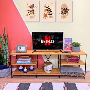 rack de tv industrial de ferro e madeira duo 1 50m nozes e preto 2 web