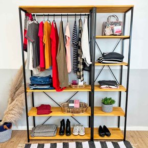 kit arara de roupas high e estante style slim nozes e preto 2 web