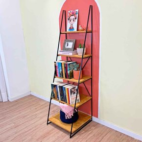 estante escada torre de ferro e madeira industrial slim 5 prateleiras nozes e preta 2 web