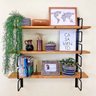 Prateleira de Parede Bracket 3 Prateleiras Industrial 90cm Nozes e Preto