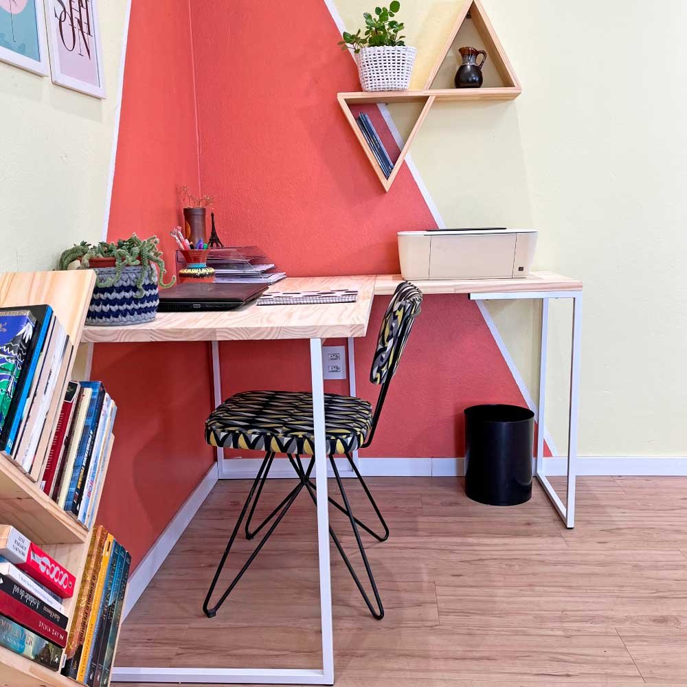 01 mesa de escritorio em l style industrial 120cm natural e branco