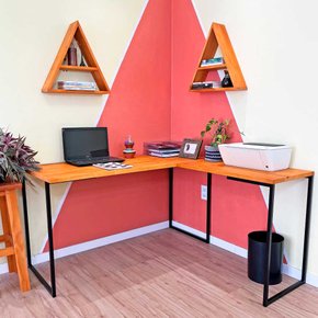 04 mesa de escritorio em l style industrial 140cm carvalho e preto