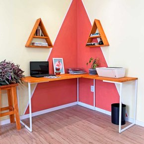 01 mesa de escritorio em l style industrial 140cm carvalho e branco