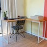 01 mesa de escritorio em l style industrial 120cm nozes e branco