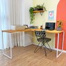 Mesa de Escritório em L Style Industrial 140cm Nozes e Branco