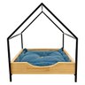 Cama Casinha Pet Industrial P com Pelúcia Azul Natural e Preto