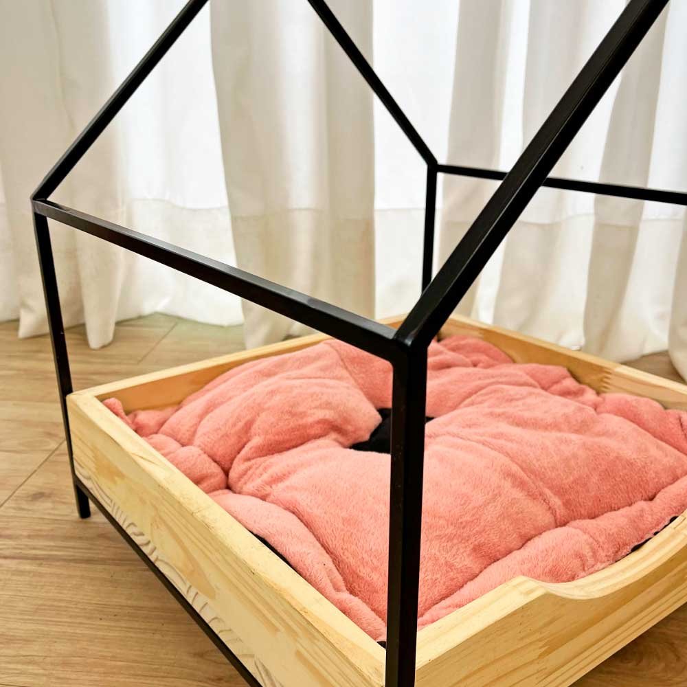 cama casinha pet industrial p com pelucia rosa natural e preto 3 web
