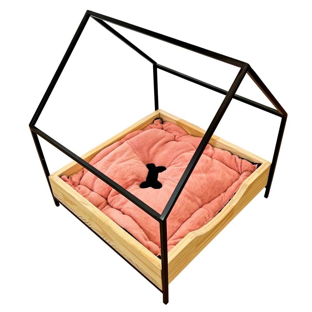 cama casinha pet industrial p com pelucia rosa natural e preto 4 web