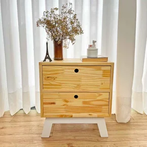 mesa lateral de madeira woods dual gaveteiro natural e branco 2 web