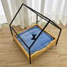 cama casinha pet industrial p com pelucia azul nozes e preto 3