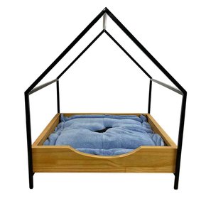 cama casinha pet industrial p com pelucia azul nozes e preto 5