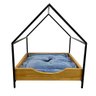 Cama Casinha Pet Industrial P com Pelúcia Azul Nozes e Preto