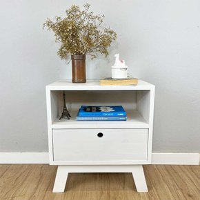 mesa lateral de madeira woods dual prateleira e gaveta branco