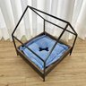 cama casinha pet industrial p com pelucia azul tabaco e preto