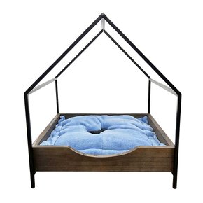 cama casinha pet industrial p com pelucia azul tabaco e preto 6