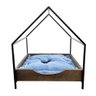 cama casinha pet industrial p com pelucia azul tabaco e preto 6