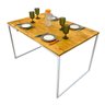 Mesa de Jantar de Ferro e Madeira 4 lugares Style Industrial Nozes e Branco
