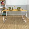 mesa de jantar de ferro e madeira 6 lugares style industrial nozes e branco