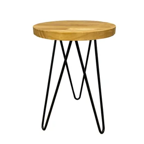 banco pitucho circular industrial hairpin de ferro e madeira nozes e preto