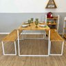 Kit Mesa de Jantar de Ferro e Madeira 4 lugares 2 Bancos Style Industrial Nozes e Branco