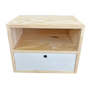 nicho dual de madeira com 1 prateleira e 1 gaveta natural e branco3