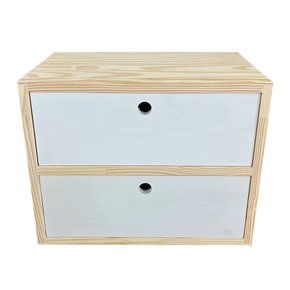 nicho dual de madeira com gaveta natural e branco