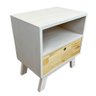 mesa lateral de madeira woods dual prateleira e gaveta branco e natural6