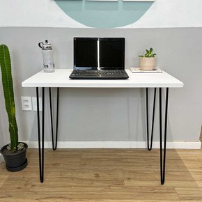 mesa escritorio de ferro e madeira 96cm hairpin industrial branco e preto6