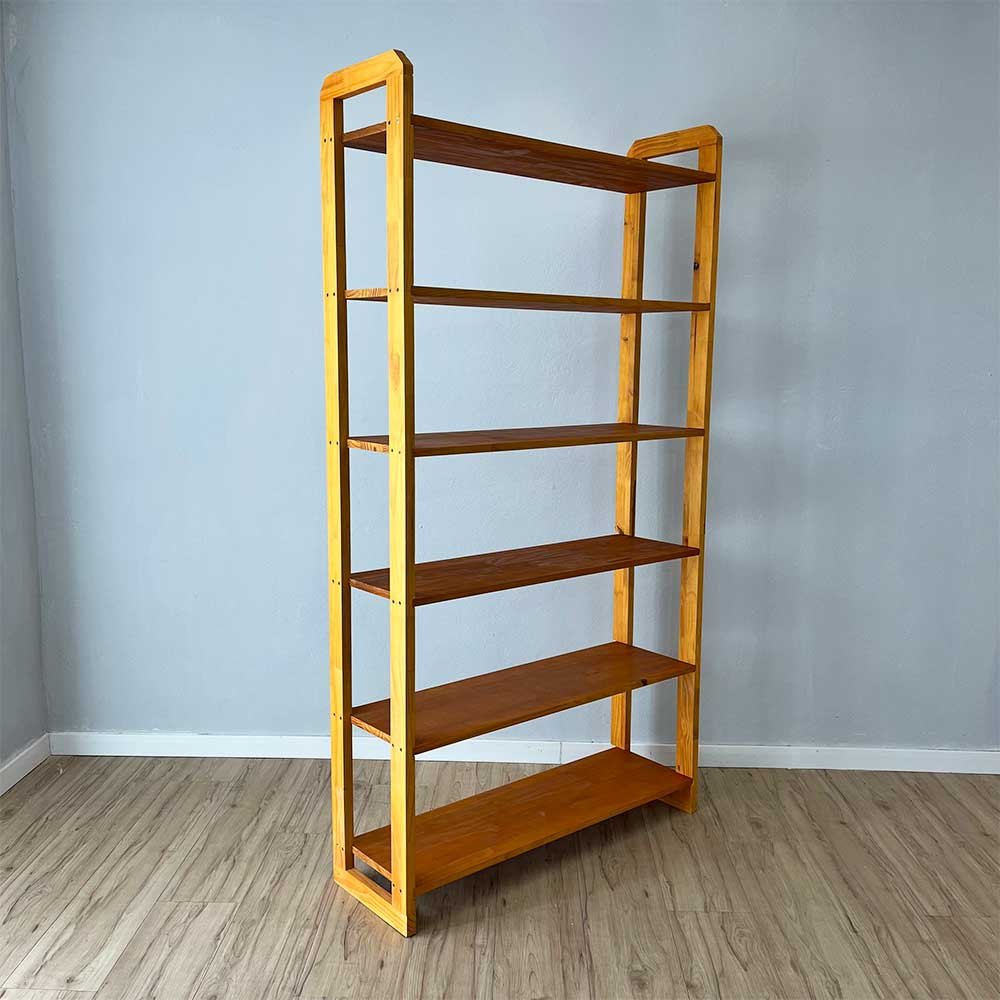12 estante 6 prateleiras de madeira pinus linea ample carvalho