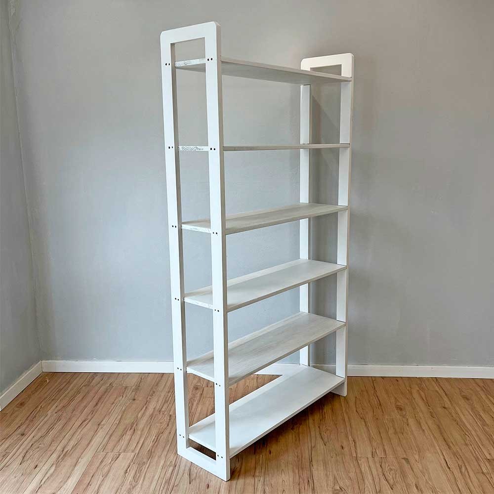28 estante 6 prateleiras de madeira pinus linea ample branco