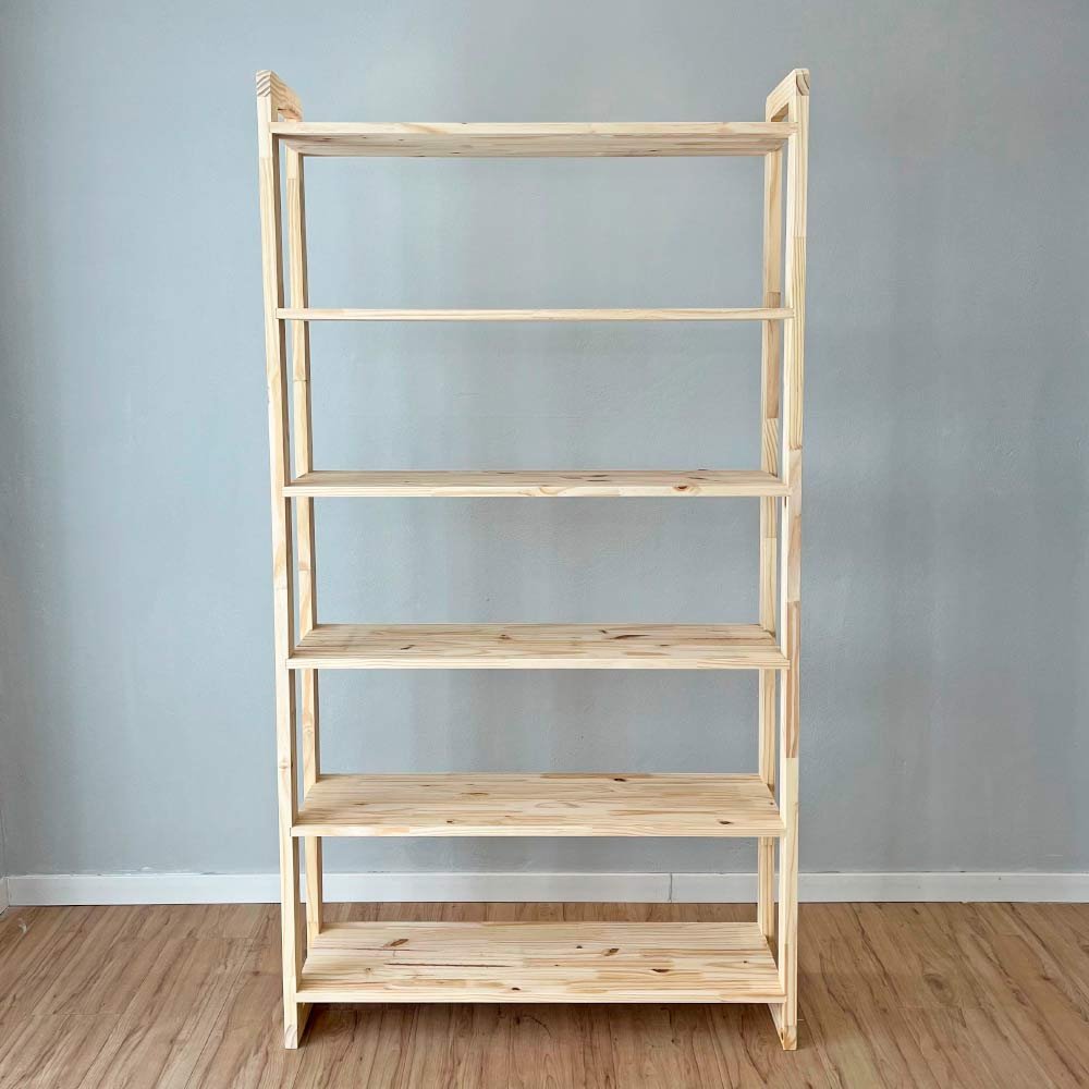 08 estante 6 prateleiras de madeira pinus linea ample natural