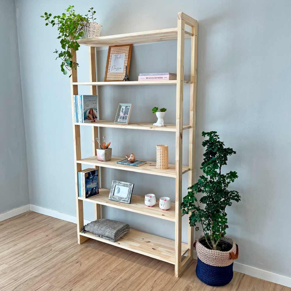 11 estante 6 prateleiras de madeira pinus linea ample natural