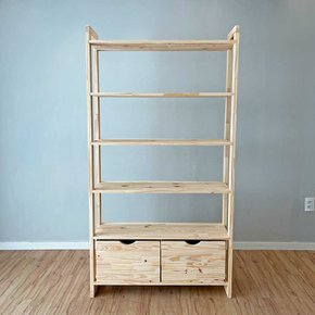 18 estante 6 prateleiras de madeira pinus linea ample com 2 gavetas natural