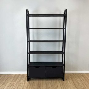 estante 6 prateleiras de madeira pinus linea ample com 2 gavetas preto frontal