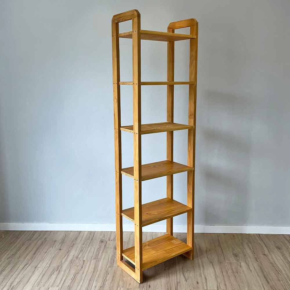 22 estante 6 prateleiras de madeira pinus linea slim nozes